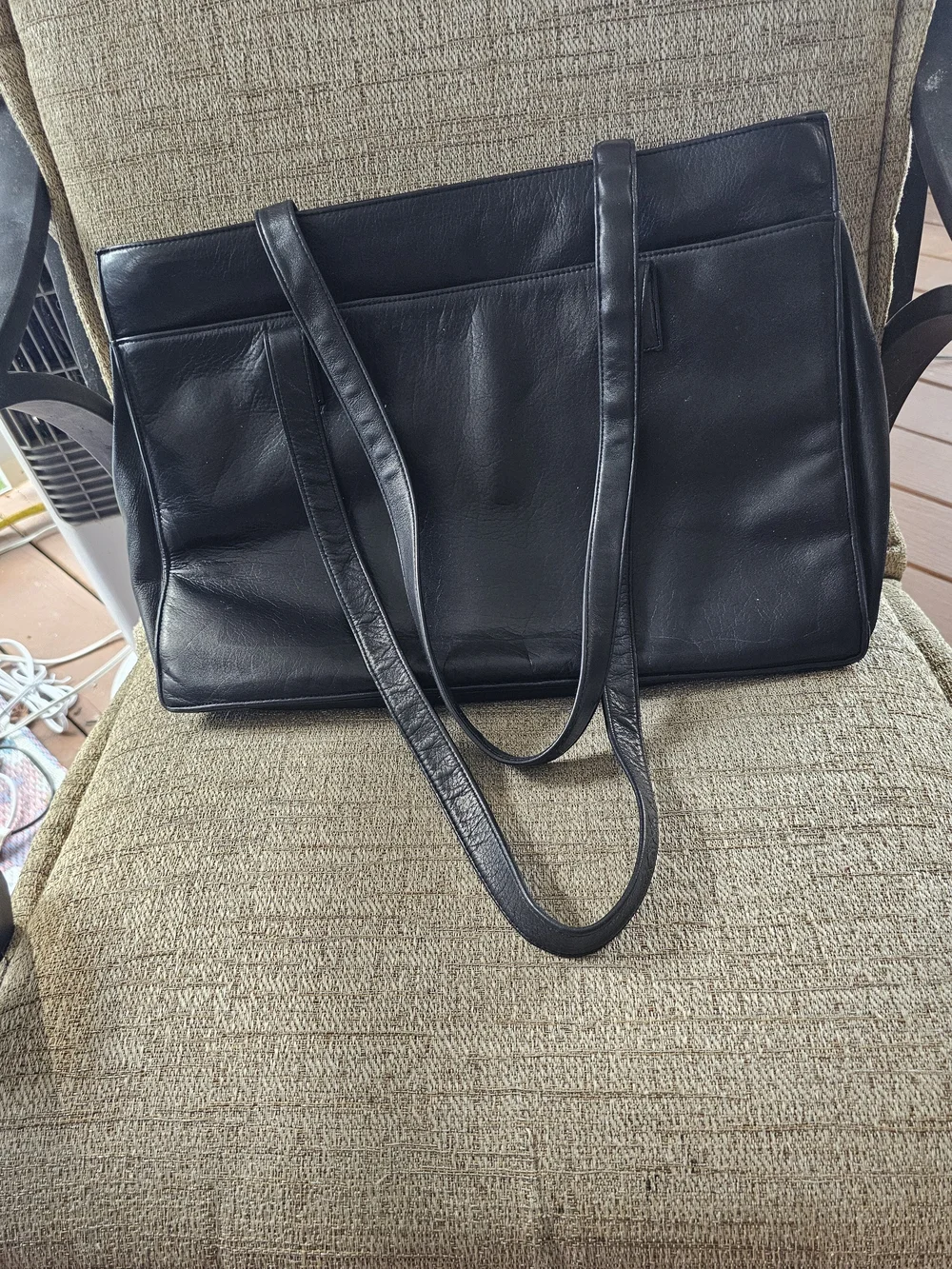 Vintage Perlina New York Black Leather Softside Briefcase Business Tote Unisex